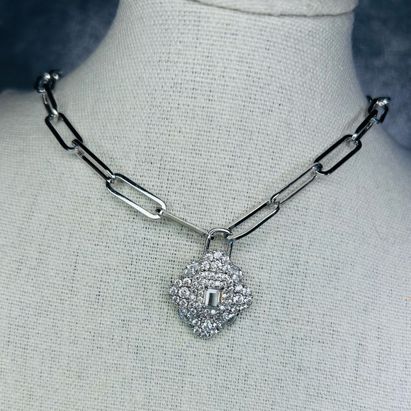 Bomb Party Cubic Zirconia Cluster Padlock Pendant Necklace New - Picture 5 of 6